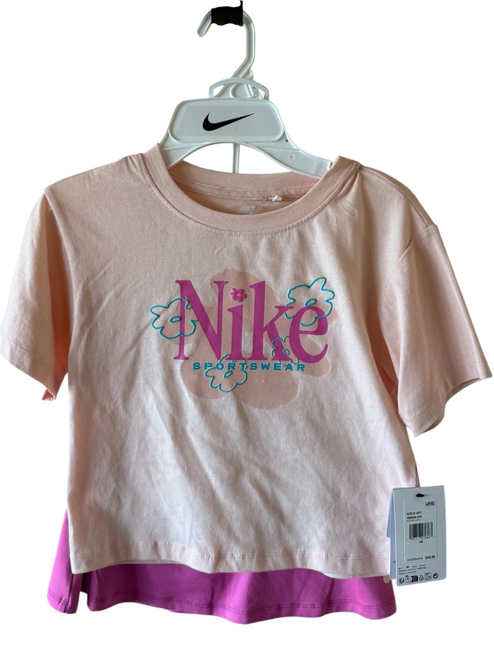 Nike Peach & Magenta Floral Logo Layered Short-Sleeve Tee